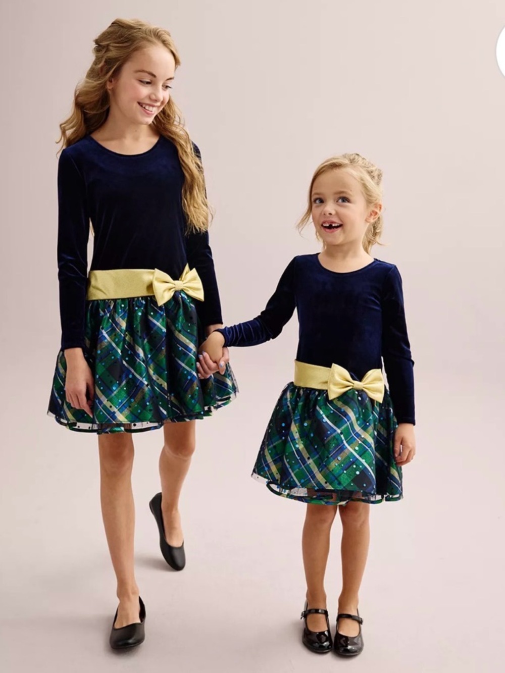 Bonnie Jean | Navy and Green Plaid Formal Dress Gold Bow, Girl’s Size 8 NWT